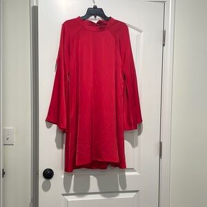 JODIFL Red Raglan Long Sleeve Dress Casual